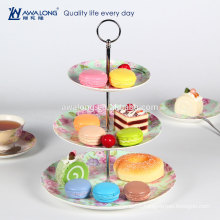 New Bone china colors printed Three layers round ceramic cake plate